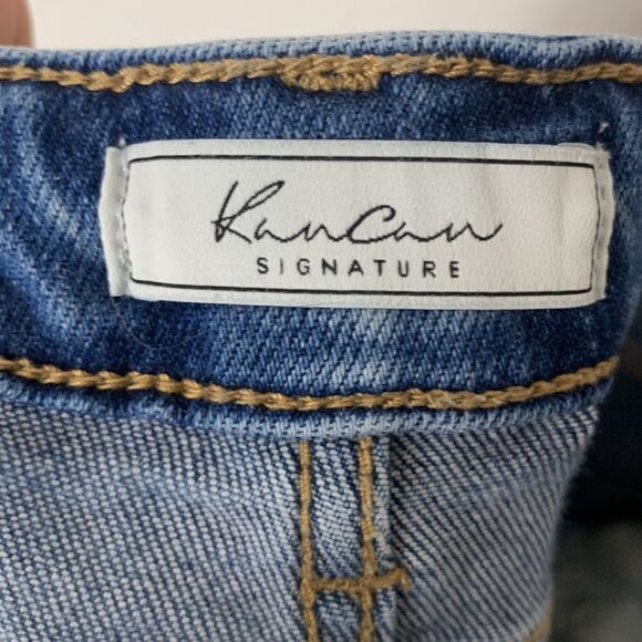 Kancan Distressed Mid Rise Daw Frayed Hem Ankle Cropped Skinny Jeans Sz 32 - Picture 7 of 9